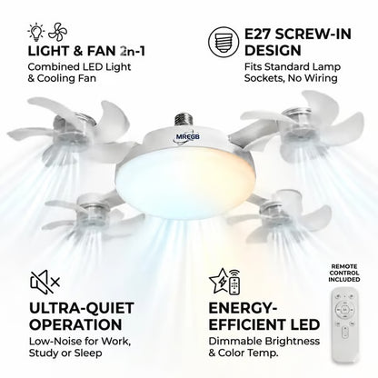 🌀New E27 Socket Ceiling Fan Light – 2‑in‑1 Silent LED Fan with Remote Control, Energy‑Saving Cooling & Lighting Combo for Home Bedroom